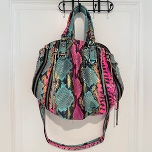 Botkier Pink and Blue Snake Print Satchel